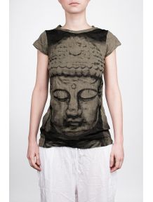 Big Buddha Face GreenЖенские футболки для йоги